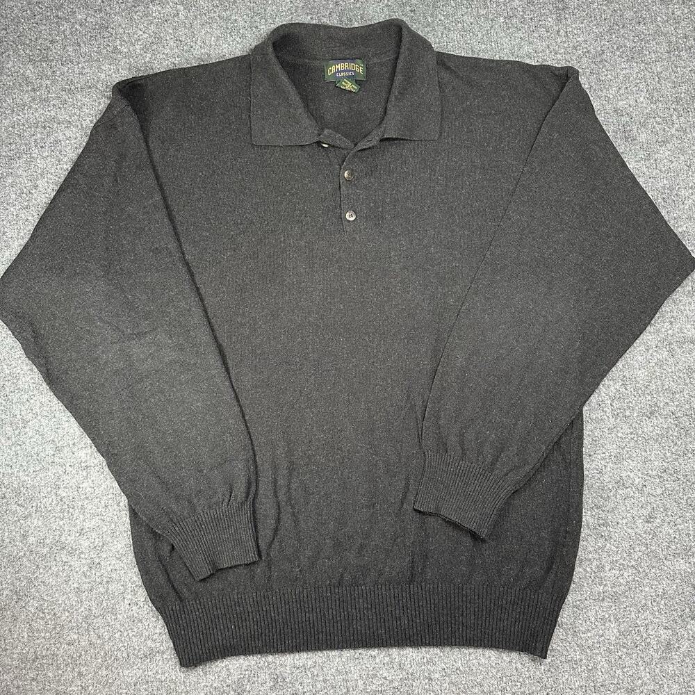 Vintage Cambridge Classics Collared Knit Sweater Mens ( L ) Grandpa Retro Gray